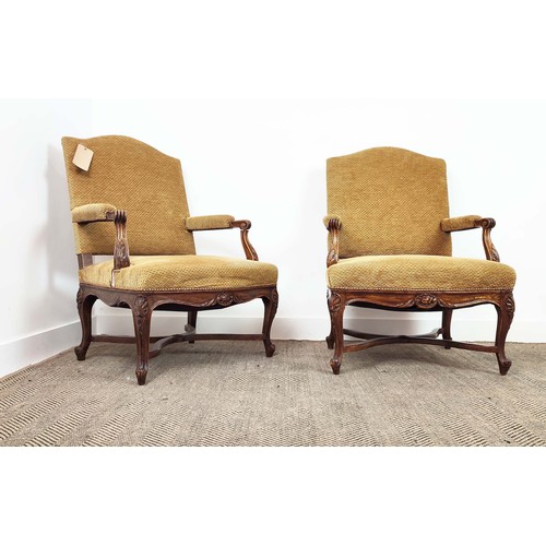 134 - FAUTEUILS, a pair, late 19th/early 20th French oak with chenille upholstery, each 73cm W x 101cm H. ... 