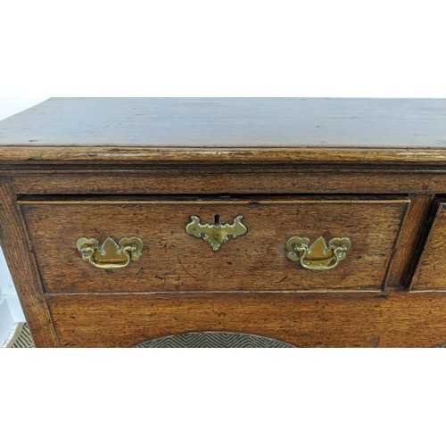 131 - DRESSER BASE, George III oak, with three drawers, 199cm x 47cm x 78cm H.