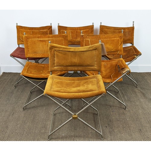 127 - DINING CHAIRS, a set of six, circa 1970, metal and suede, each 53cm x 87cm H. (6)