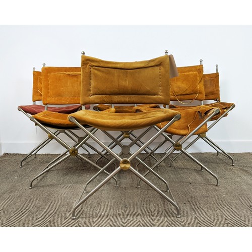 127 - DINING CHAIRS, a set of six, circa 1970, metal and suede, each 53cm x 87cm H. (6)