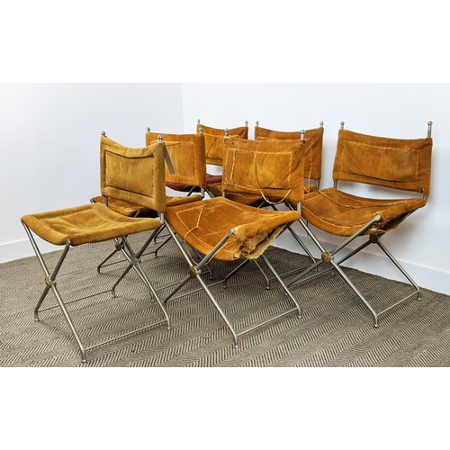 127 - DINING CHAIRS, a set of six, circa 1970, metal and suede, each 53cm x 87cm H. (6)