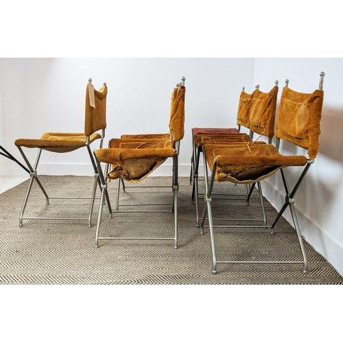 127 - DINING CHAIRS, a set of six, circa 1970, metal and suede, each 53cm x 87cm H. (6)