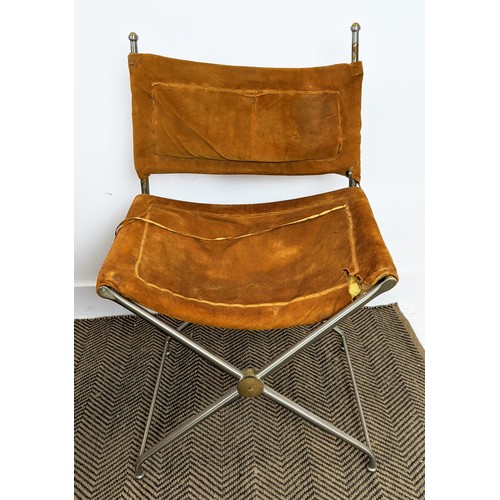 127 - DINING CHAIRS, a set of six, circa 1970, metal and suede, each 53cm x 87cm H. (6)