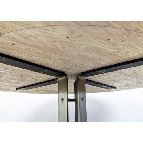 126 - TRAVERTINE DINING TABLE, circa 1970 with segmented design on a metal base, 127cm diam x 78cm H.