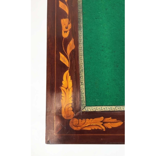 93 - CARD TABLE, 19th century Dutch mahogany and marquetry with green baize top, 77cm H x 80cm W x 39cm D... 