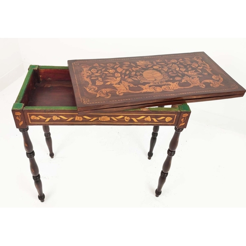 93 - CARD TABLE, 19th century Dutch mahogany and marquetry with green baize top, 77cm H x 80cm W x 39cm D... 