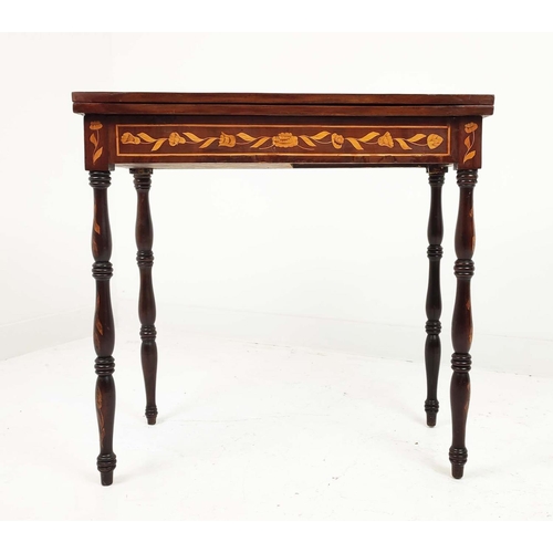 93 - CARD TABLE, 19th century Dutch mahogany and marquetry with green baize top, 77cm H x 80cm W x 39cm D... 