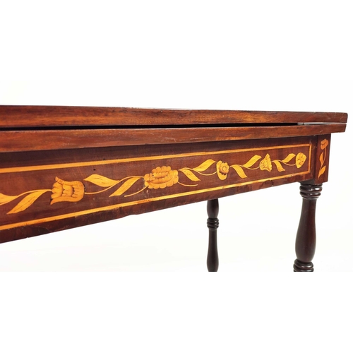 93 - CARD TABLE, 19th century Dutch mahogany and marquetry with green baize top, 77cm H x 80cm W x 39cm D... 