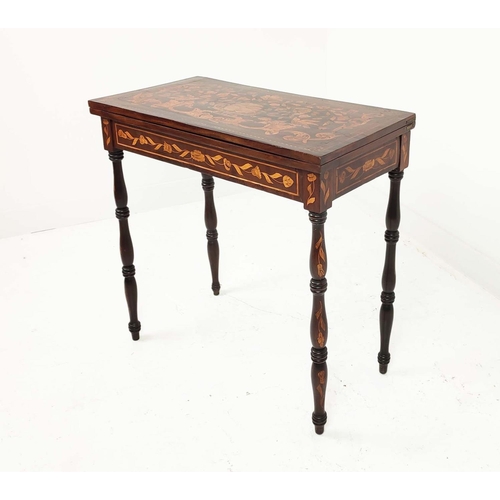 93 - CARD TABLE, 19th century Dutch mahogany and marquetry with green baize top, 77cm H x 80cm W x 39cm D... 