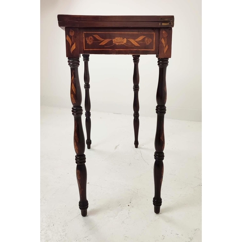 93 - CARD TABLE, 19th century Dutch mahogany and marquetry with green baize top, 77cm H x 80cm W x 39cm D... 