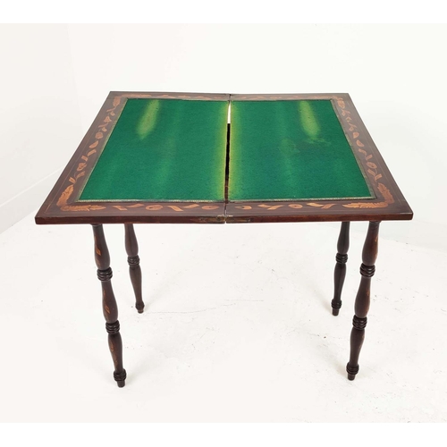 93 - CARD TABLE, 19th century Dutch mahogany and marquetry with green baize top, 77cm H x 80cm W x 39cm D... 