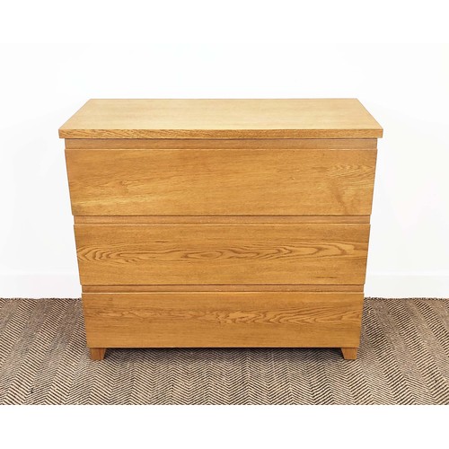 309 - CHEST OF DRAWERS, contemporary design, solid and veneer oak, with three drawers, 102cm x 46cm x 90cm... 