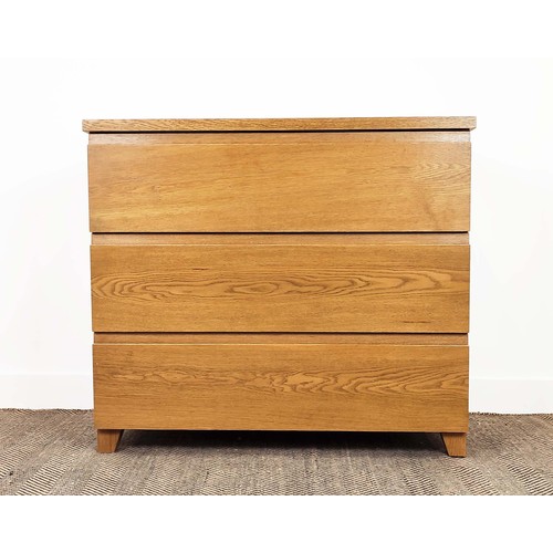 309 - CHEST OF DRAWERS, contemporary design, solid and veneer oak, with three drawers, 102cm x 46cm x 90cm... 