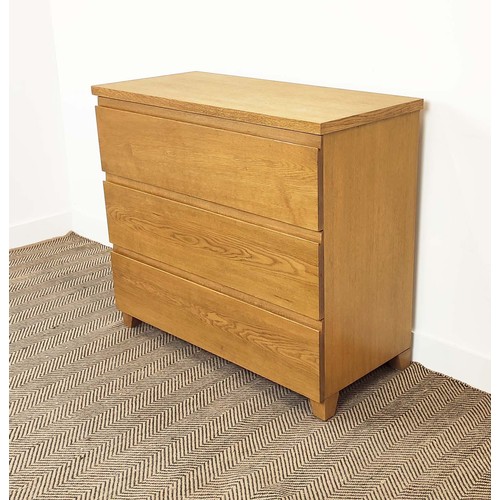 309 - CHEST OF DRAWERS, contemporary design, solid and veneer oak, with three drawers, 102cm x 46cm x 90cm... 