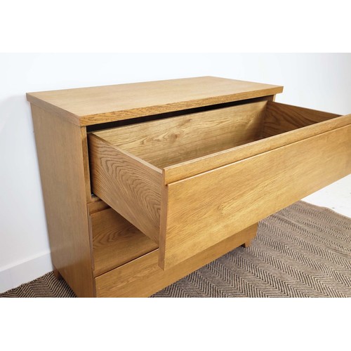 309 - CHEST OF DRAWERS, contemporary design, solid and veneer oak, with three drawers, 102cm x 46cm x 90cm... 