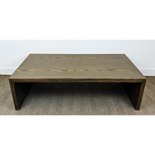 331 - ANDREW MARTIN LOW TABLE, macassar veneered, 140cm L x 80cm W x 40cm H.