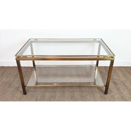 325 - GUY LEFEVER STYLE LOW TABLE, glass and gilt metal, 120.5cm x 70.5cm x 60.5cm.