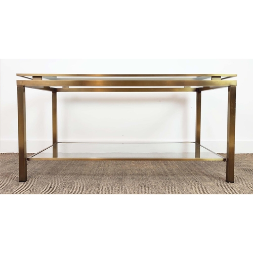 325 - GUY LEFEVER STYLE LOW TABLE, glass and gilt metal, 120.5cm x 70.5cm x 60.5cm.