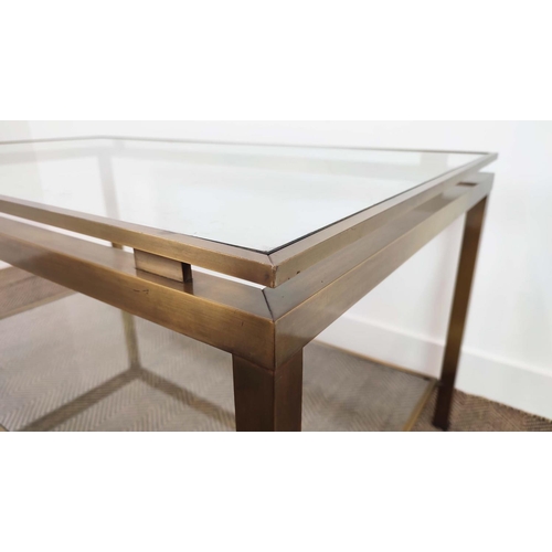 325 - GUY LEFEVER STYLE LOW TABLE, glass and gilt metal, 120.5cm x 70.5cm x 60.5cm.