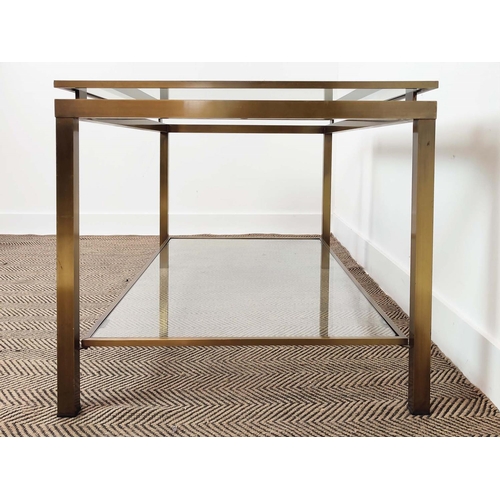 325 - GUY LEFEVER STYLE LOW TABLE, glass and gilt metal, 120.5cm x 70.5cm x 60.5cm.