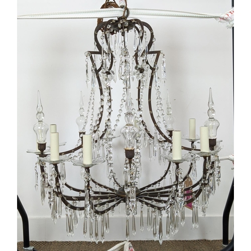 329 - CHANDELIER, 20th century French, ten branch, metal and glass, 75cm drop approx.