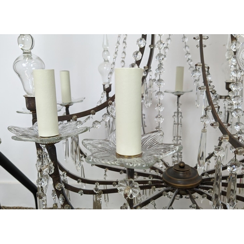 329 - CHANDELIER, 20th century French, ten branch, metal and glass, 75cm drop approx.