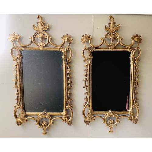 158 - WALL MIRRORS,  a pair, Chippendale style with gilt metal frames, 118cm H x 61cm W. (2)