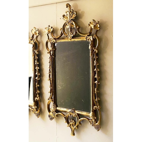 158 - WALL MIRRORS,  a pair, Chippendale style with gilt metal frames, 118cm H x 61cm W. (2)