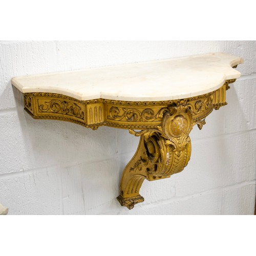 171 - WALL CONSOLE, Victorian, circa 1850, with a shaped marble top on a giltwood and gesso base, 79cm x 6... 