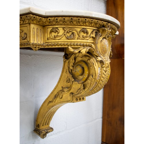 171 - WALL CONSOLE, Victorian, circa 1850, with a shaped marble top on a giltwood and gesso base, 79cm x 6... 