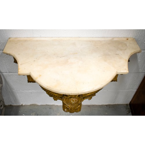 171 - WALL CONSOLE, Victorian, circa 1850, with a shaped marble top on a giltwood and gesso base, 79cm x 6... 