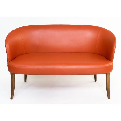 270 - HALL SEAT, two seater, orange leather, 132cm W.