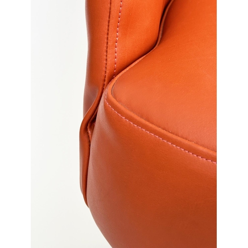 270 - HALL SEAT, two seater, orange leather, 132cm W.