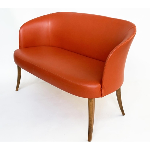 270 - HALL SEAT, two seater, orange leather, 132cm W.