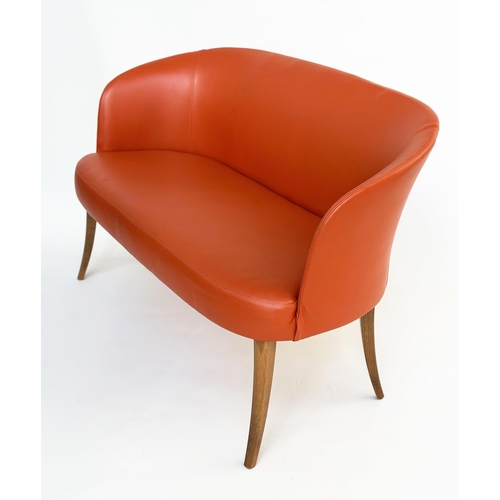 270 - HALL SEAT, two seater, orange leather, 132cm W.