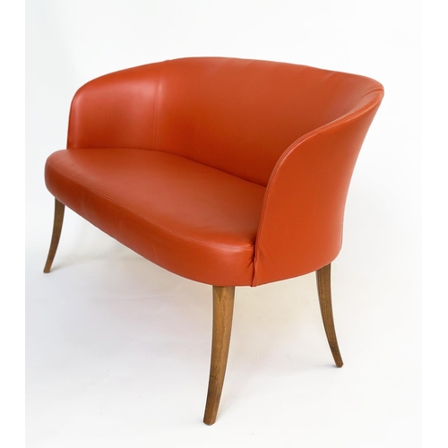 270 - HALL SEAT, two seater, orange leather, 132cm W.