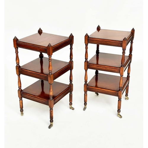 248 - LAMP TABLES, a pair, George III style yewwood and crossbanded each with three tiers and turned suppo... 