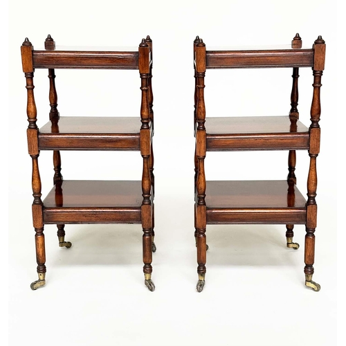 248 - LAMP TABLES, a pair, George III style yewwood and crossbanded each with three tiers and turned suppo... 