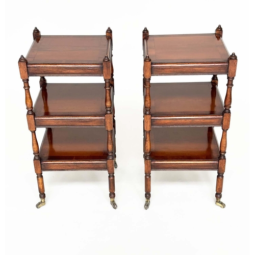 248 - LAMP TABLES, a pair, George III style yewwood and crossbanded each with three tiers and turned suppo... 