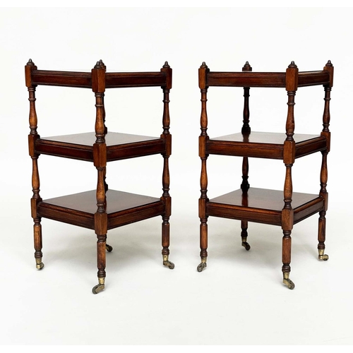 248 - LAMP TABLES, a pair, George III style yewwood and crossbanded each with three tiers and turned suppo... 