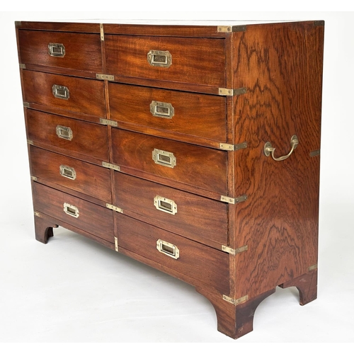 239 - 'CAMPAIGN' HALL CHEST, campaign style mahogany and brass bound with gilt tooled leather and ten soli... 