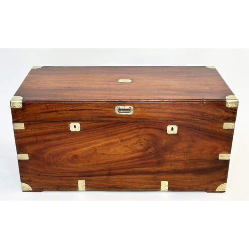 240 - TRUNK, 19th century Chinese export camphorwood and brass bound with rising lid, candle box, two draw... 