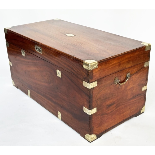 240 - TRUNK, 19th century Chinese export camphorwood and brass bound with rising lid, candle box, two draw... 