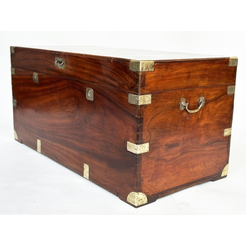 240 - TRUNK, 19th century Chinese export camphorwood and brass bound with rising lid, candle box, two draw... 