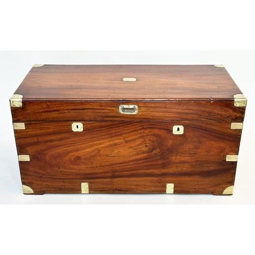 240 - TRUNK, 19th century Chinese export camphorwood and brass bound with rising lid, candle box, two draw... 