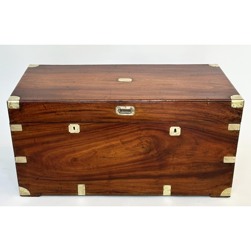 240 - TRUNK, 19th century Chinese export camphorwood and brass bound with rising lid, candle box, two draw... 