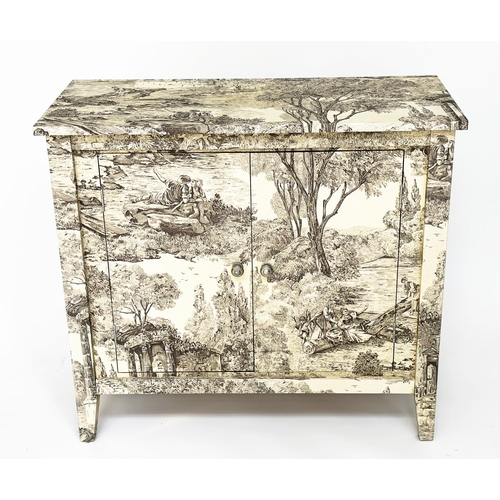 241 - DECOUPAGE CABINET, French style toile-de-juoy decoupage decorated with two doors, 90cm W x 40cm D x ... 