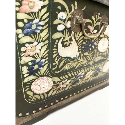 243 - CHINESE EXPORT TRUNK, late 19th century hand painted and studded camphorwood depicting birds and blo... 