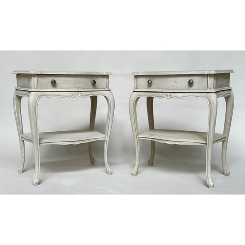 234 - LAMP TABLES, a pair, French Louis XV style grey painted each with drawer and undertier, 50cm x 30cm ... 