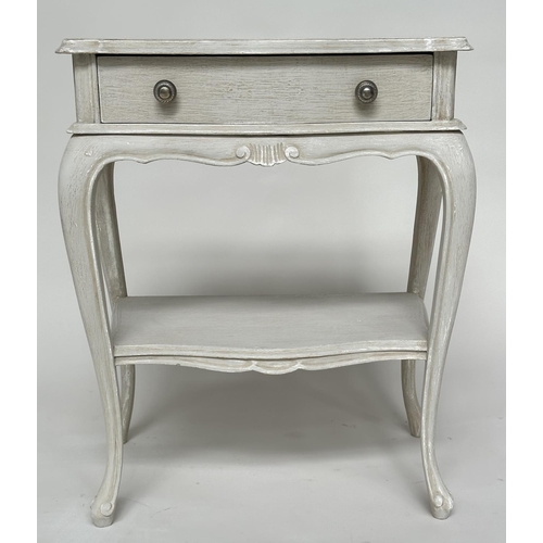 234 - LAMP TABLES, a pair, French Louis XV style grey painted each with drawer and undertier, 50cm x 30cm ... 